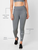 Frost Grey Criss Cross Essential High Waist Leggings BODD ACTIVE