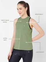 Green Olive Twisty Back Tank BODD ACTIVE