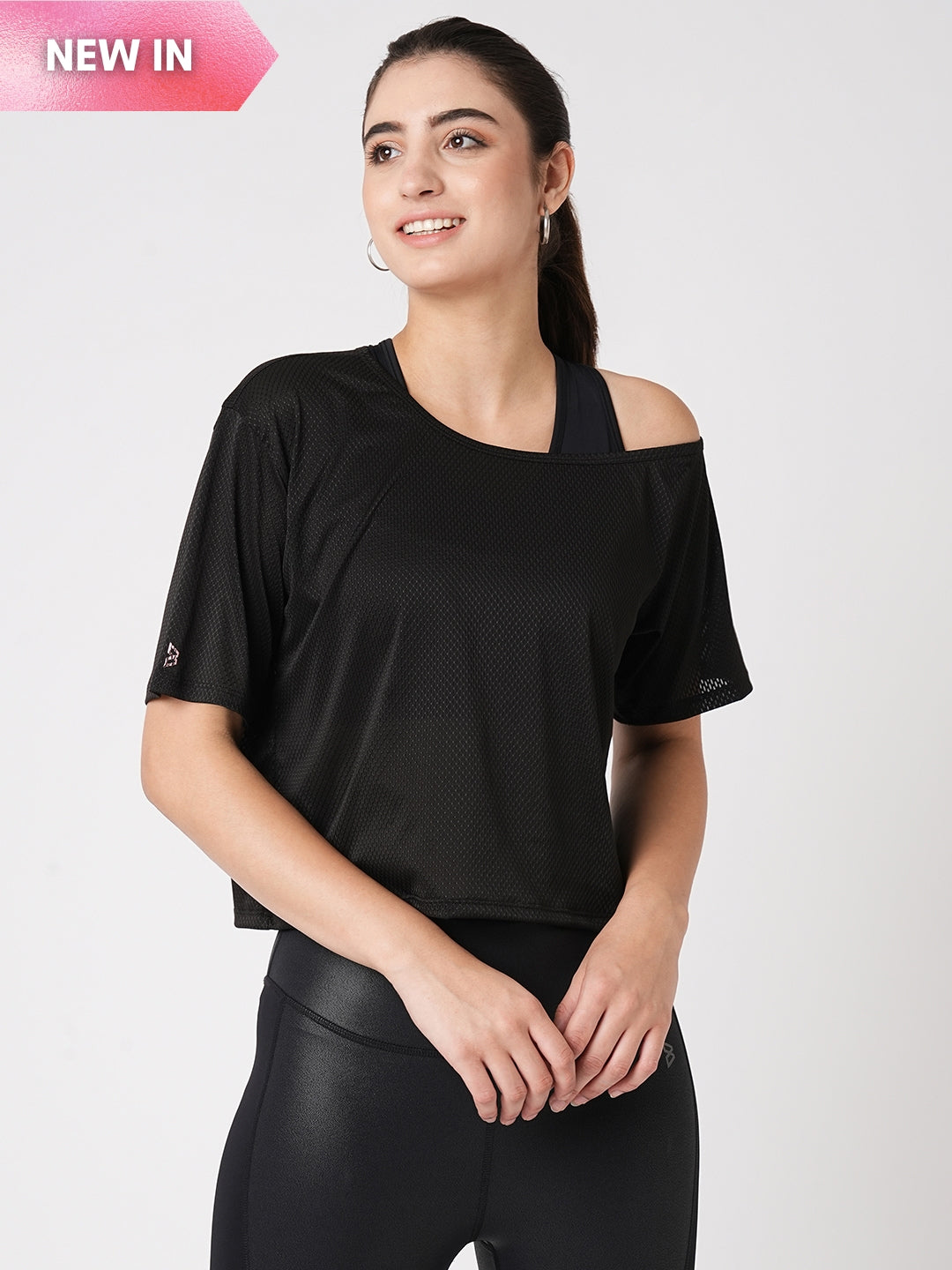 Carbon Black Off-Shoulder Tee BODD ACTIVE