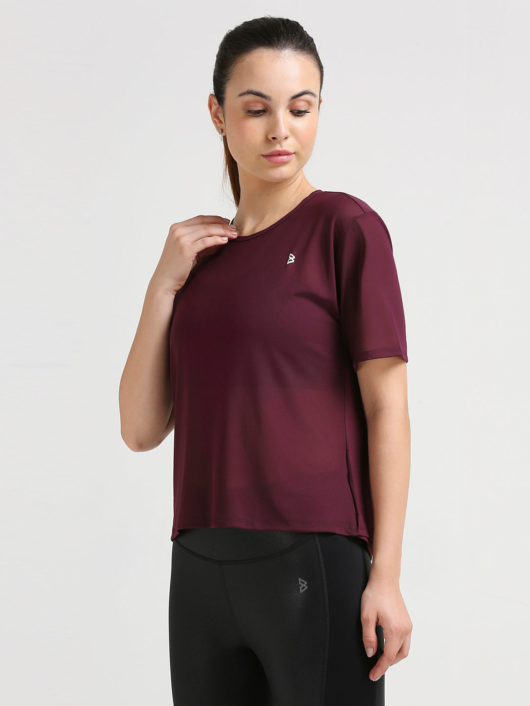 Wine Open Back Mesh Tee