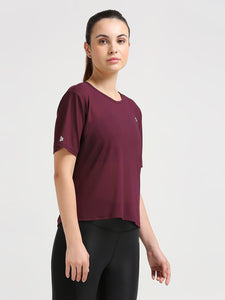 Wine Open Back Mesh Tee