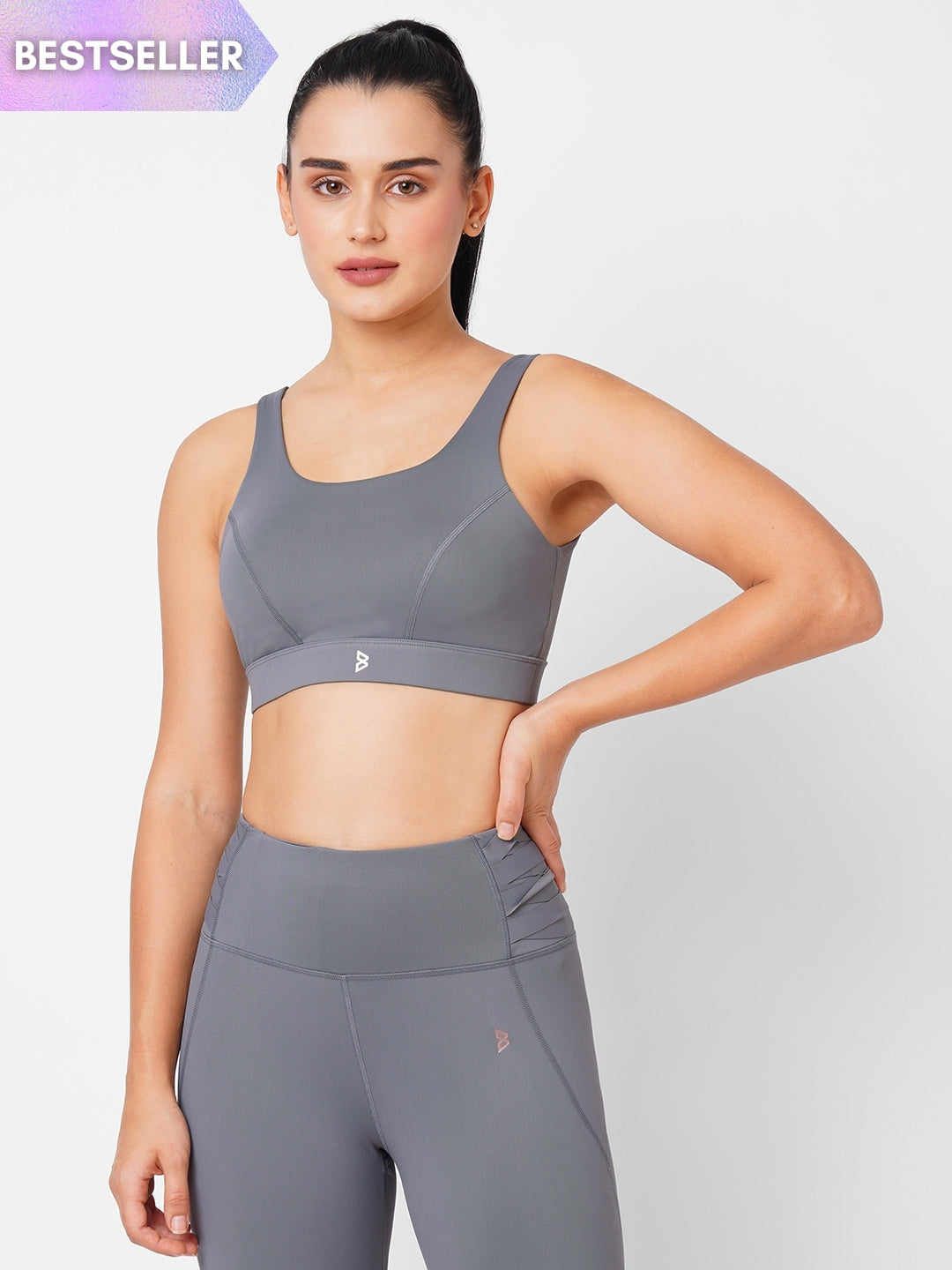 Frost Grey Criss Cross Essential Sports Bra BODD ACTIVE