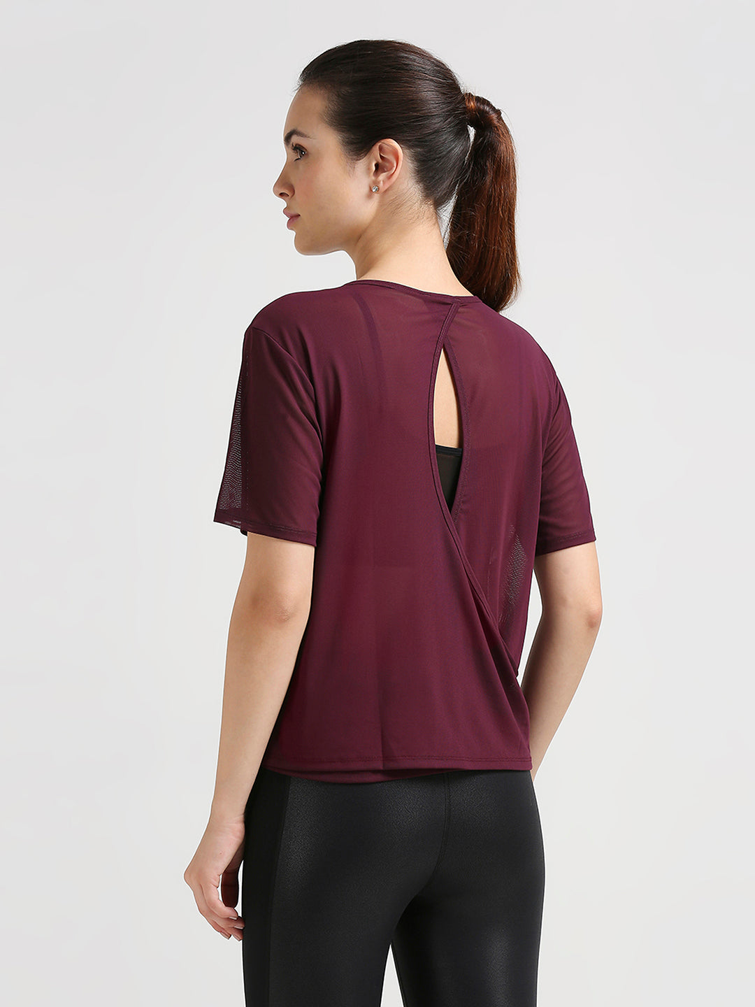 Wine Open Back Mesh Tee