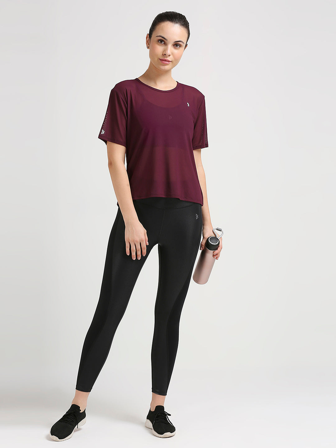 Wine Open Back Mesh Tee