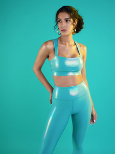 Teal Holo Twist Back Sports Bra BODD ACTIVE