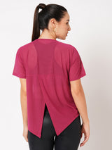 Viva Magenta Tie Up Mesh Tee BODD ACTIVE