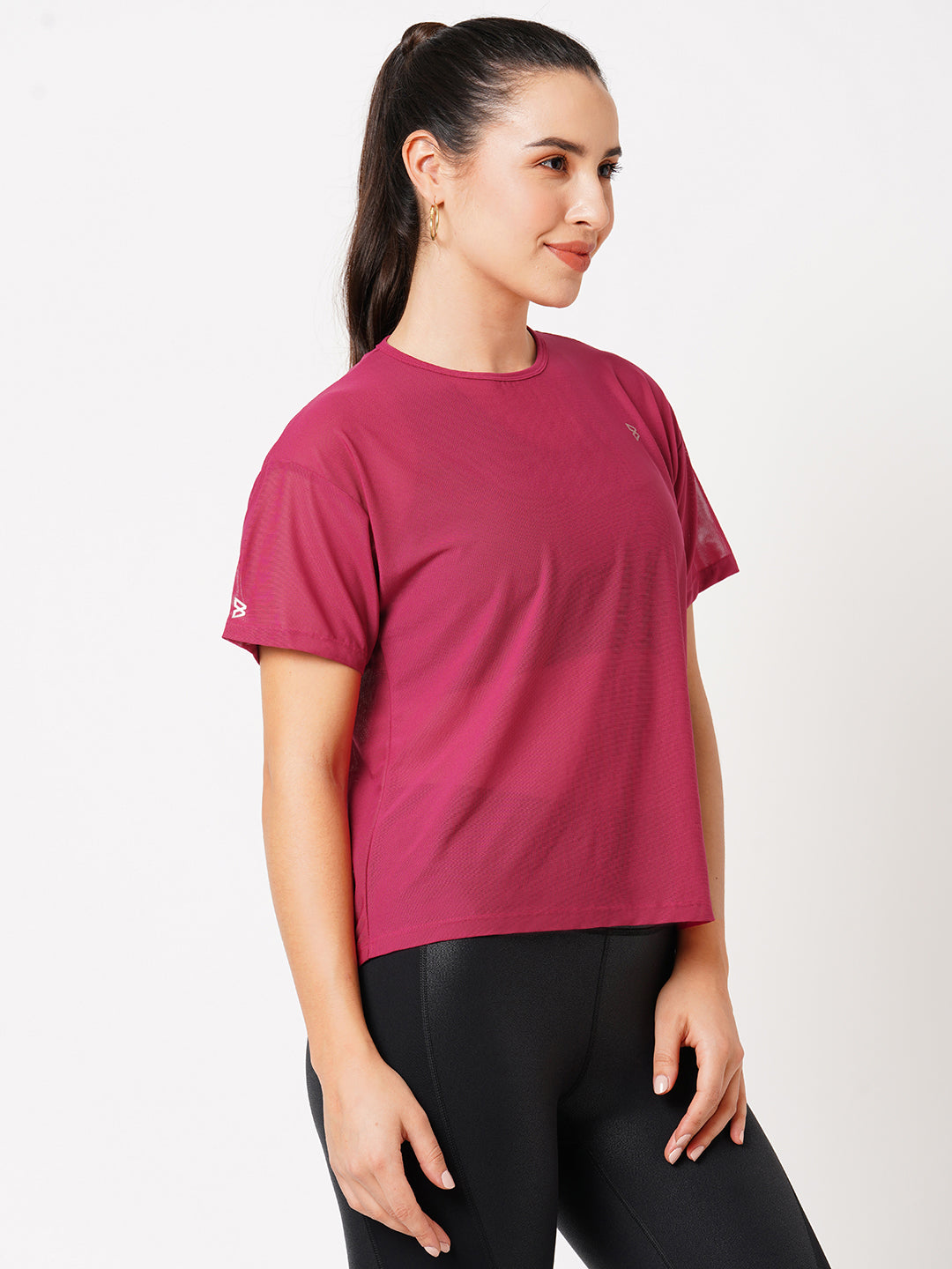 Viva Magenta Tie Up Mesh Tee BODD ACTIVE