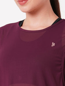 Wine Cut-Out Mesh Tee BODD ACTIVE