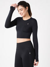 Black Tie-Up Cropped Top BODD ACTIVE