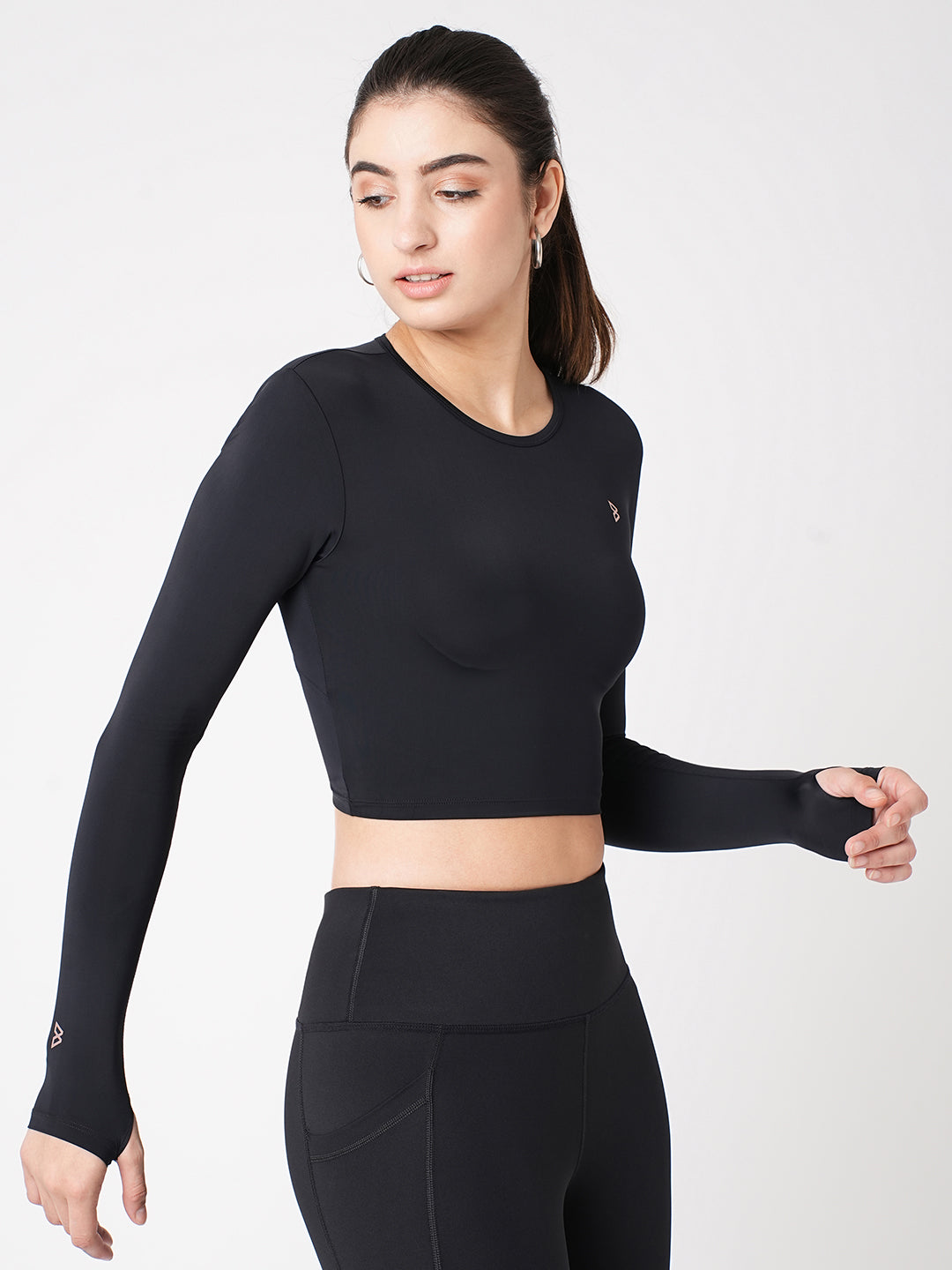 Black Tie-Up Cropped Top BODD ACTIVE