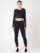 Black Tie-Up Cropped Top BODD ACTIVE