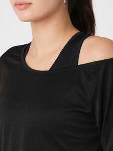 Carbon Black Off-Shoulder Tee BODD ACTIVE