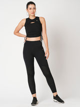 Black Mesh Rouched Top BODD ACTIVE