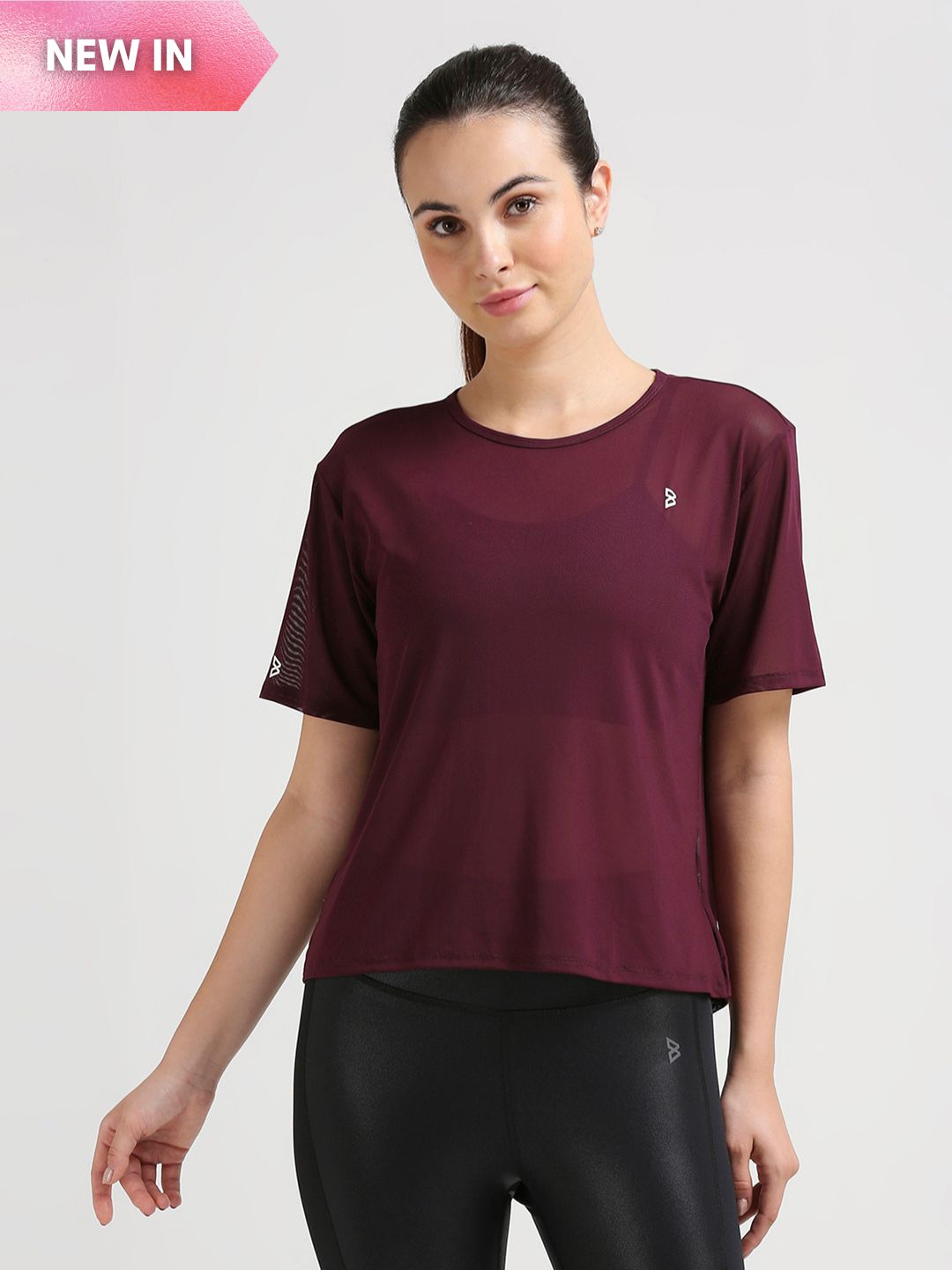 Wine Open Back Mesh Tee