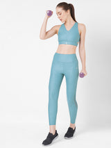 Teal Embossed Mesh Cut Out Sports Bra boddactive.com