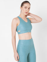 Teal Embossed Mesh Cut Out Sports Bra boddactive.com