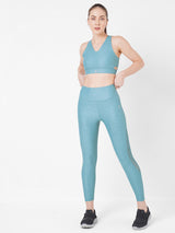 Teal Embossed Mesh Cut Out Sports Bra boddactive.com