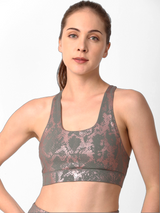 Grey And Rose Gold Metallic Snakeskin Sports Bra BODD ACTIVE