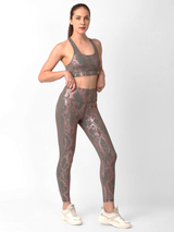 Grey And Rose Gold Metallic Snakeskin Sports Bra BODD ACTIVE